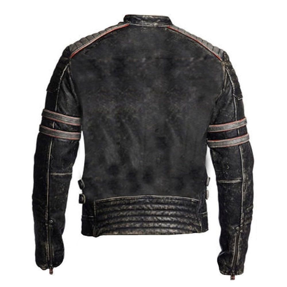 Vintage Cafe Racer Black Distressed Retro Leather Jacket for Men