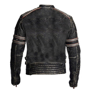 Vintage Cafe Racer Black Distressed Retro Leather Jacket for Men