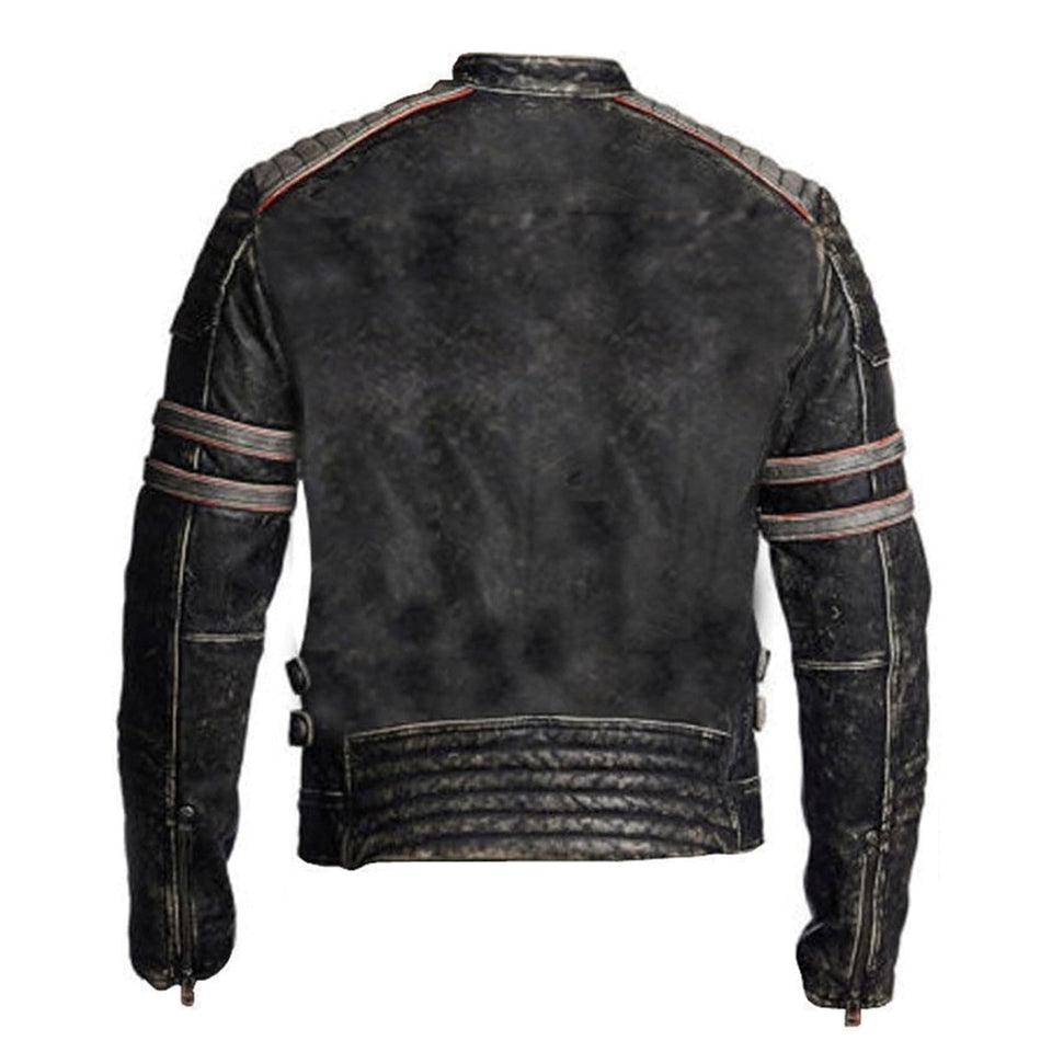 Vintage Cafe Racer Black Distressed Retro Leather Jacket for Men
