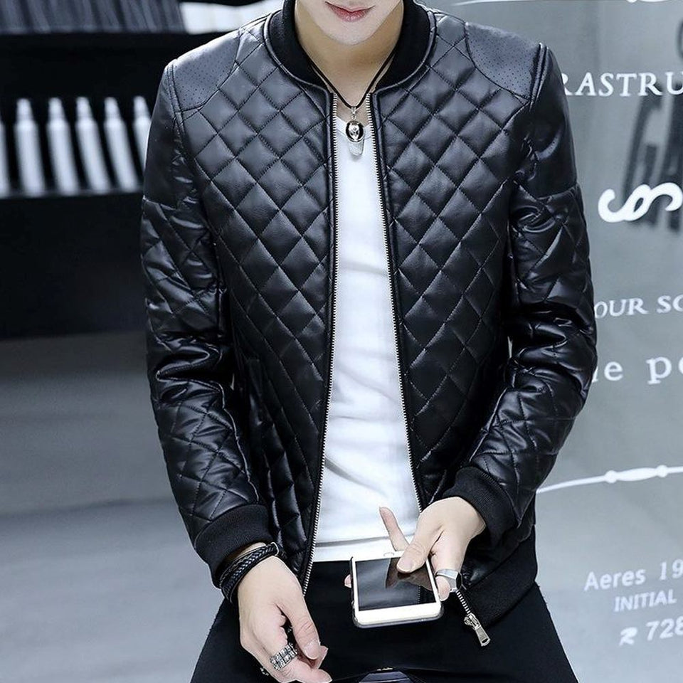 Trendy Black Bomber Genuine Sheepskin Biker Style Leather Jacket for Men