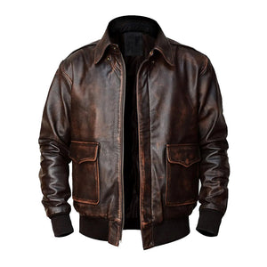 A2 Aviator Distressed  Cowhide Brown Bomber Genuine Leather Jacket For Men