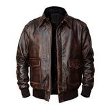 A2 Aviator Distressed  Cowhide Brown Bomber Genuine Leather Jacket For Men
