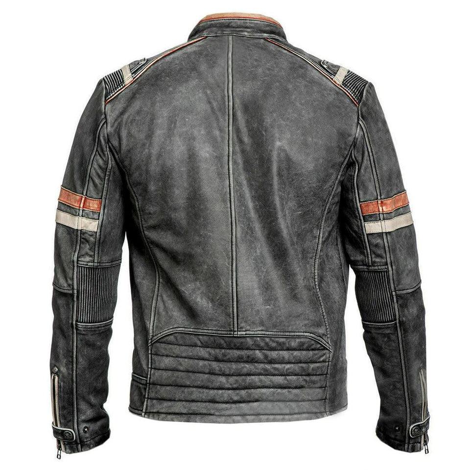 Vintage Black Café Racer Lambskin Leather Jacket For Men
