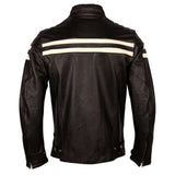 Stylish Cafe Racer White Stripped Black Genuine Leather Jacket for Men