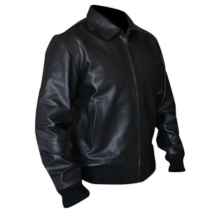 Men's Classic Black Leather Bomber Jacket