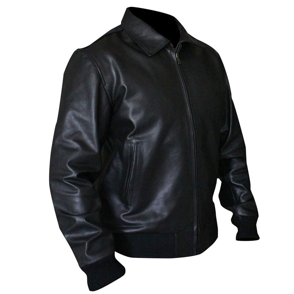 Men's Classic Black Leather Bomber Jacket
