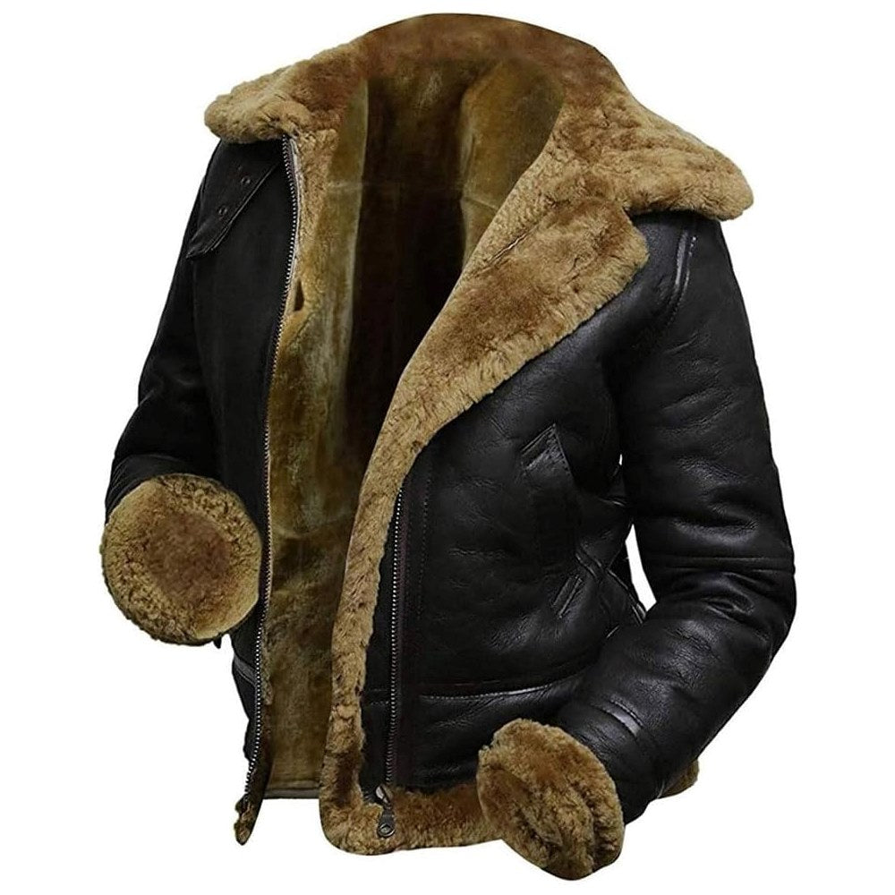 B3 Hooded Bomber Faux Shearling Sheepskin Leather Jackets for Women