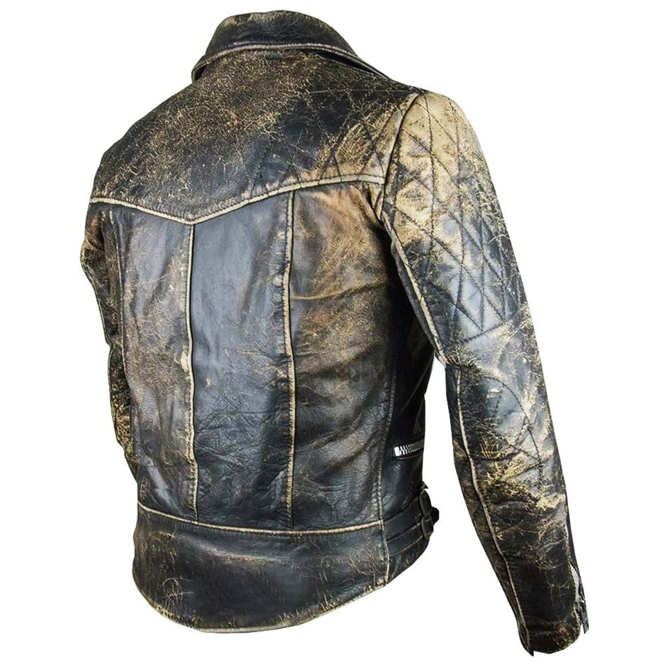 Distressed Brown Vintage Style Cafe Racer Genuine Leather Jacket for Men