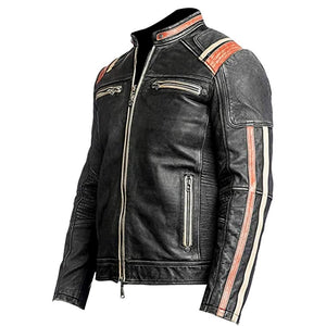 Vintage Distressed Black Café Racer Lambskin Leather Jacket For Men