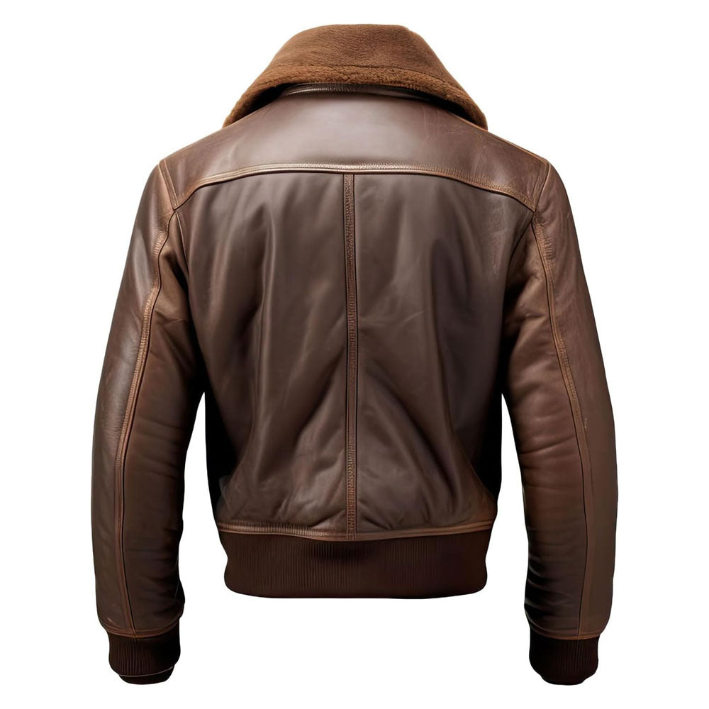 Brown Motorcycle Genuine Sheepskin Bomber Leather Jacket For Men