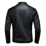 Black Stand-Up Collar Biker Genuine Sheepskin Leather Jacket for Men