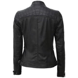 Black Quilted Café Racer Leather Jacket for Women