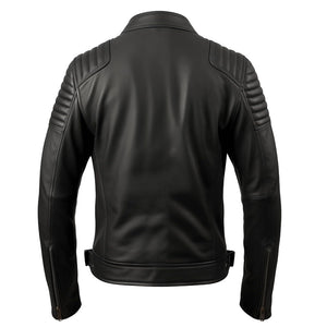 Black Genuine Sheepskin Quilted Style Motorcycle Leather Jacket for Men