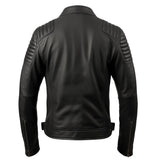 Black Genuine Sheepskin Quilted Style Motorcycle Leather Jacket for Men