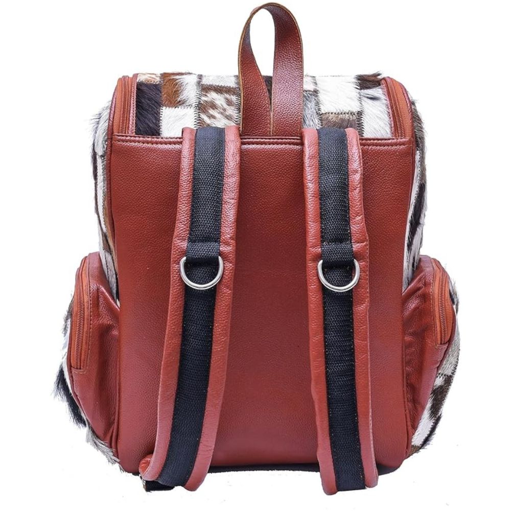 Braided Rectangular Pattern Design - Genuine Leather Backpack For Women