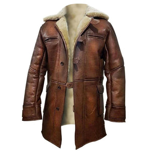 Aviator B3 Brown Faux Shearling Bomber Genuine Sheepskin Leather Coat For Men