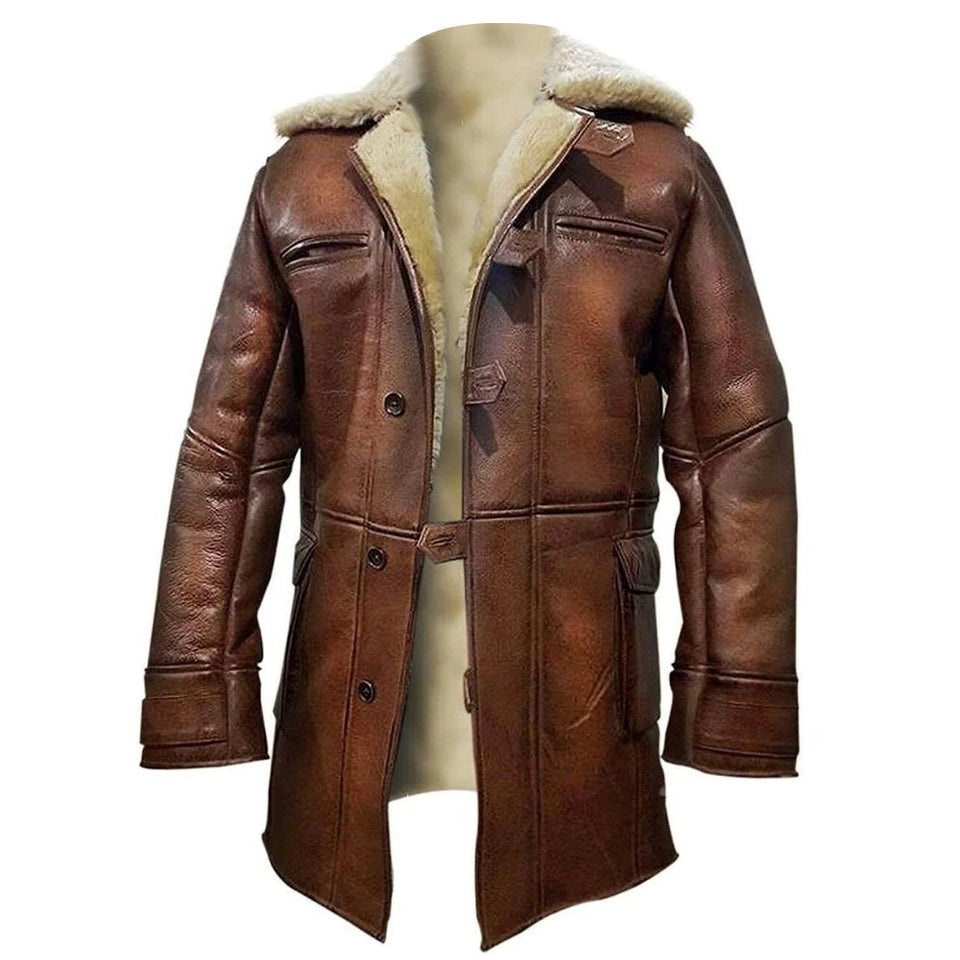 Aviator B3 Brown Faux Shearling Bomber Genuine Sheepskin Leather Coat For Men