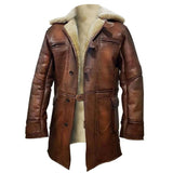 Aviator B3 Brown Faux Shearling Bomber Genuine Sheepskin Leather Coat For Men
