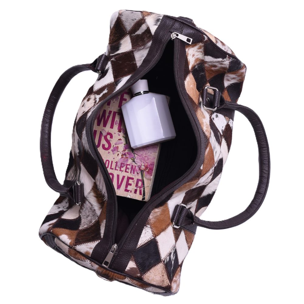 Multipatch Design - Hair On Cowhide Genuine Leather Duffel Bag