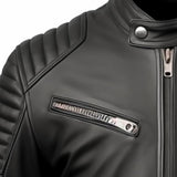 Black Genuine Sheepskin Quilted Style Motorcycle Leather Jacket for Men
