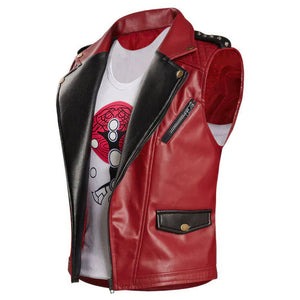 Red Punk Genuine Sheepskin leather Vest Coat for Men