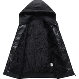 Black Sheepskin Faux Shearling Fur Lining Hoodie Leather Jacket for Men