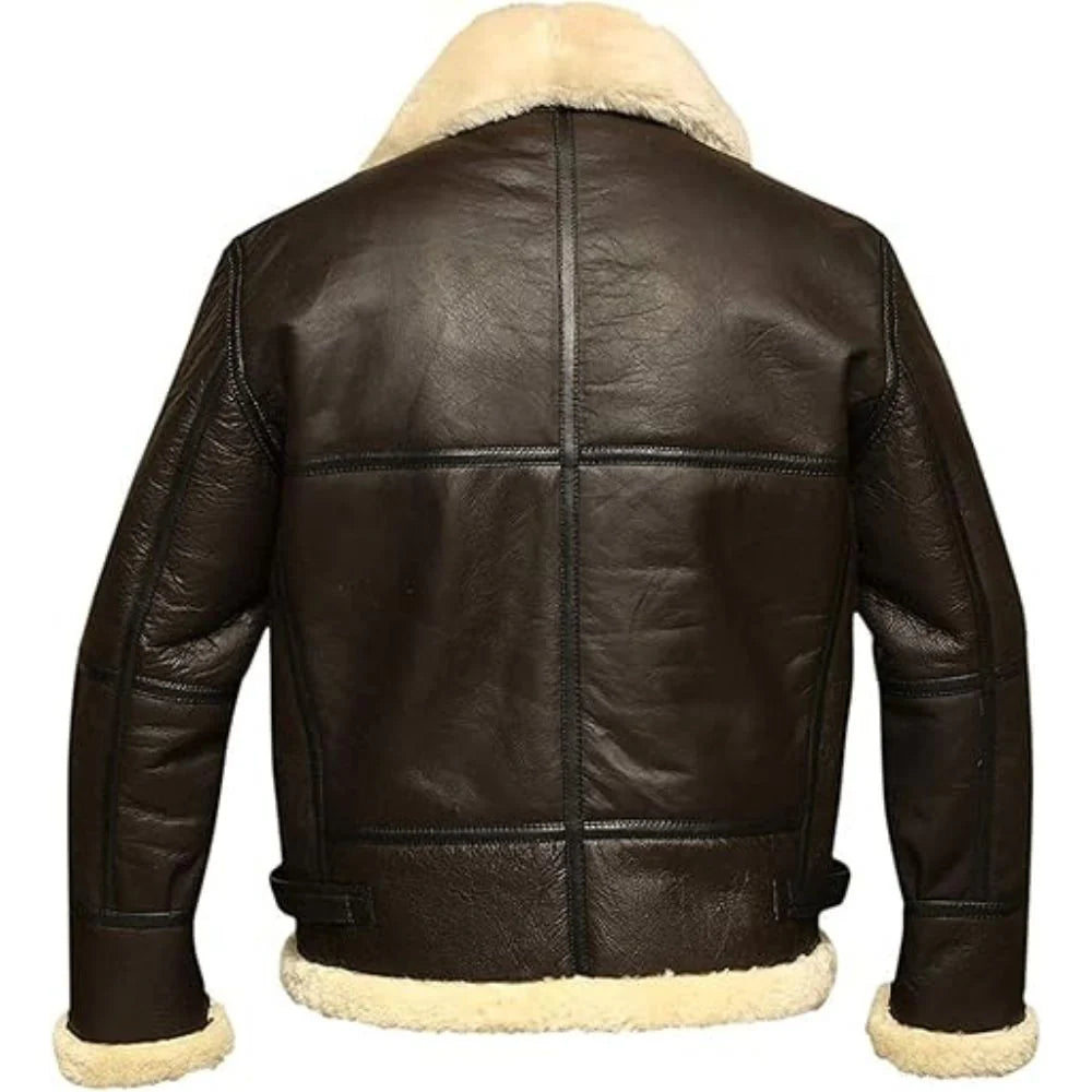 Brown Classic Aviator B3 Bomber Genuine Sheepskin Leather Jacket for Men