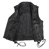 Vintage Retro Black Motorcycle Genuine Cowhide Leather Vest for Men