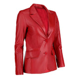 Black Notched-Collar Casual Genuine Sheepskin Leather Blazer for Women