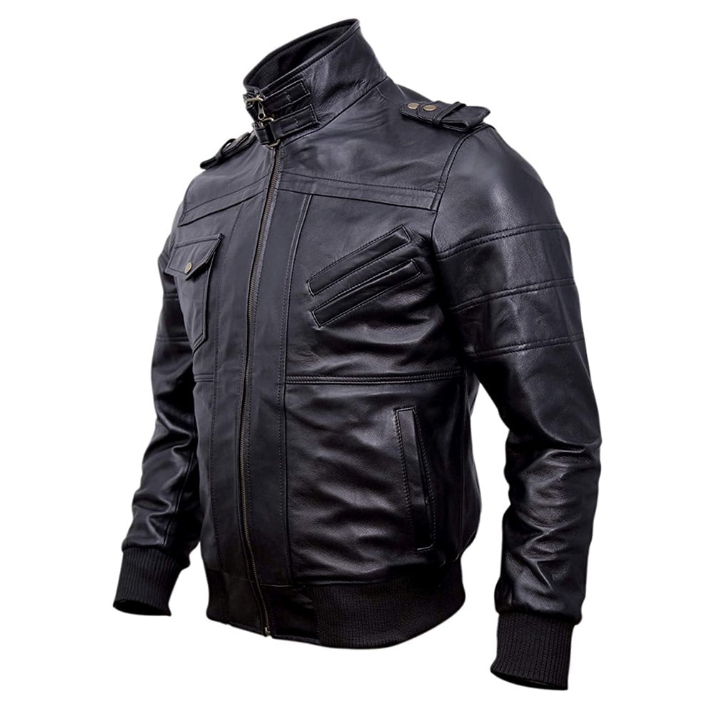Bomber Removable Hooded Sheepskin Leather Jacket for Men