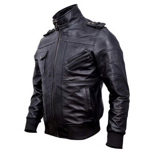 Bomber Removable Hooded Sheepskin Leather Jacket for Men