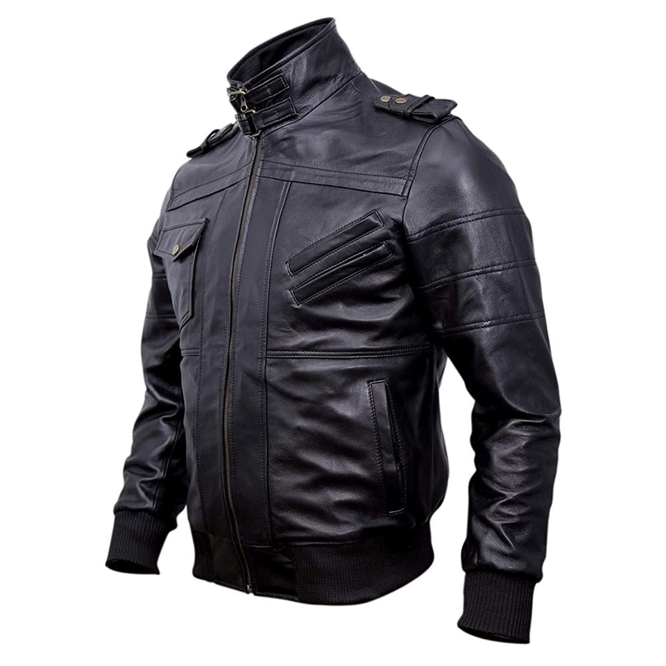 Bomber Removable Hooded Sheepskin Leather Jacket for Men