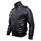 Bomber Removable Hooded Sheepskin Leather Jacket for Men