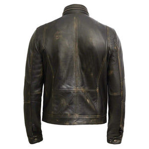 Distressed Brown Motorcycle Genuine Cowhide Leather Jacket for Men