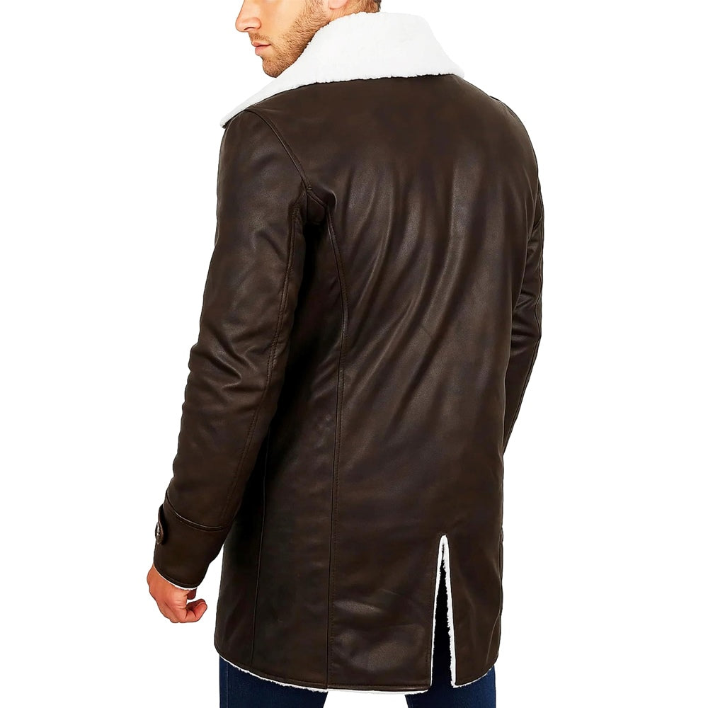 Faux Fur Shearling Lined  Military Style Trench Coat for Men