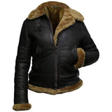 B3 Hooded Bomber Faux Shearling Sheepskin Leather Jackets for Women