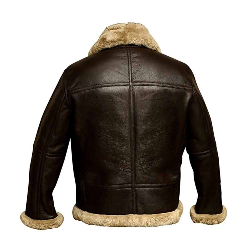 B3 Bomber Brown Faux Fur Shearling Sheepskin Leather Jackets for Men
