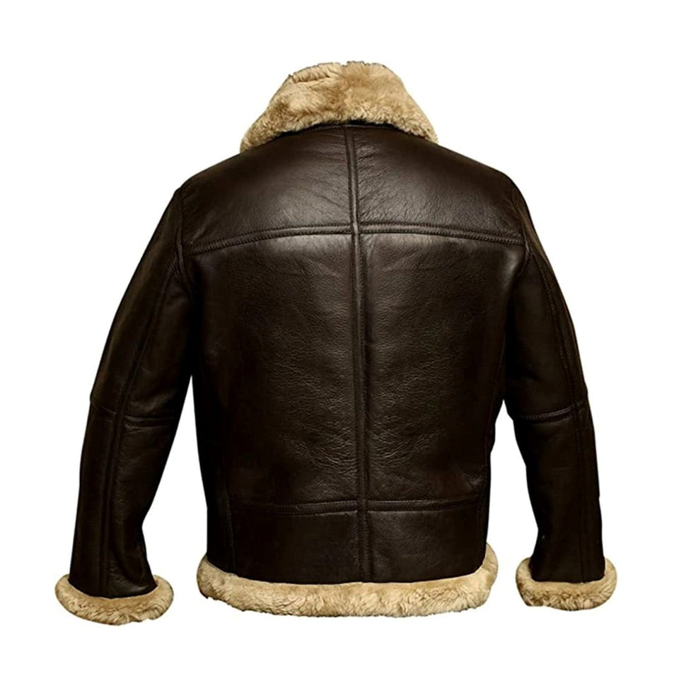 B3 Bomber Brown Faux Fur Shearling Sheepskin Leather Jackets for Men
