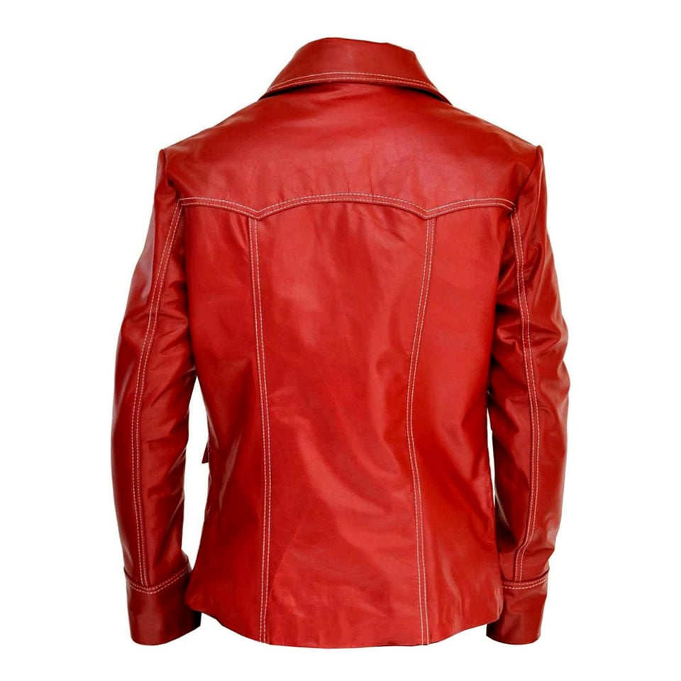 Fight Club Red Real Sheepskin Leather Jacket For Men