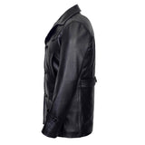 Vintage Black German Classic WW2 Officer Lambskin Leather Coat For Men