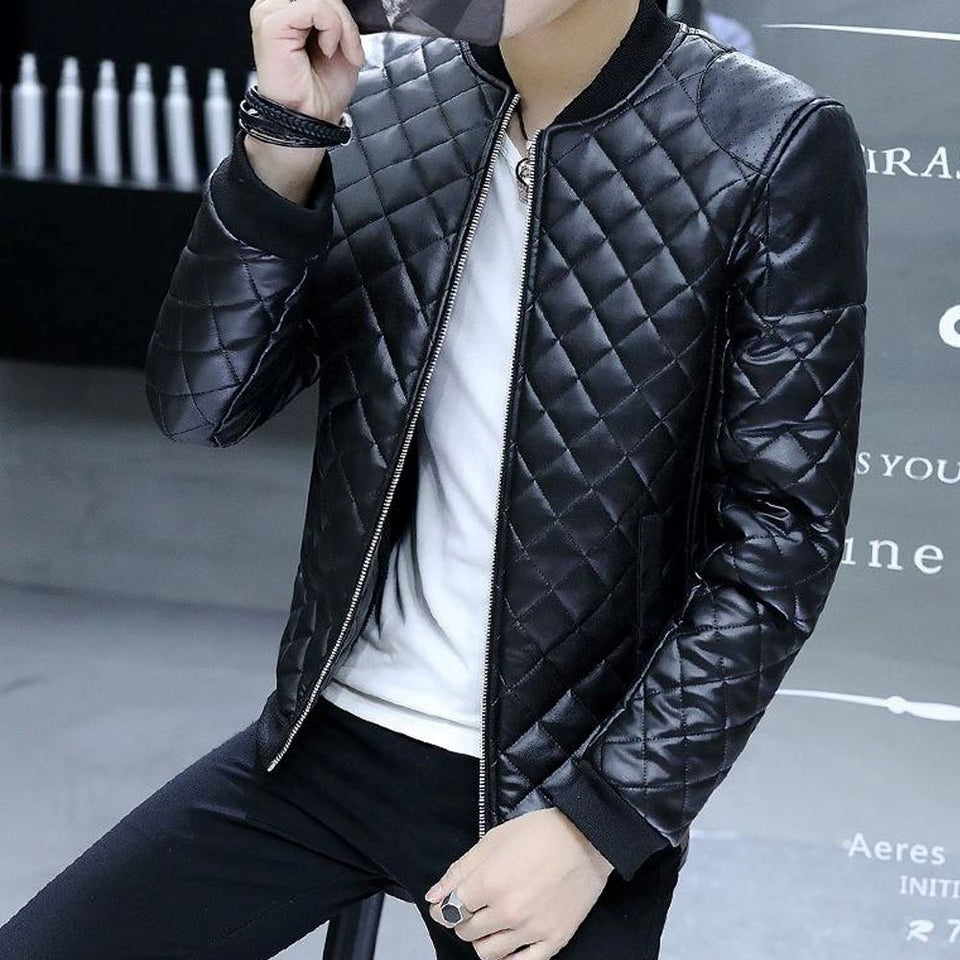 Trendy Black Bomber Genuine Sheepskin Biker Style Leather Jacket for Men