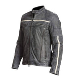 Grey Moto-Racer Vintage Genuine Cowhide Leather Jacket for Men
