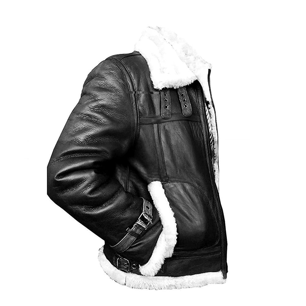 RAF Aviator White Fur Shearling Brown Premium Lambskin Leather Bomber Jacket for Men