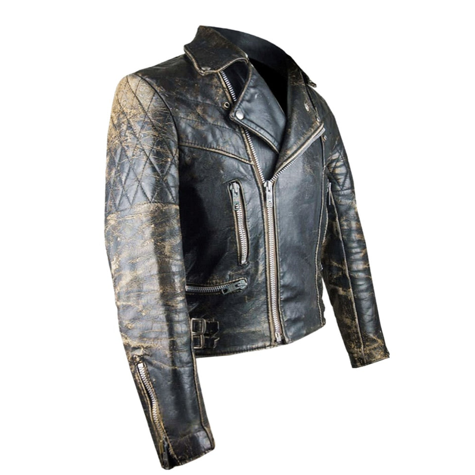Distressed Brown Vintage Style Cafe Racer Genuine Leather Jacket for Men