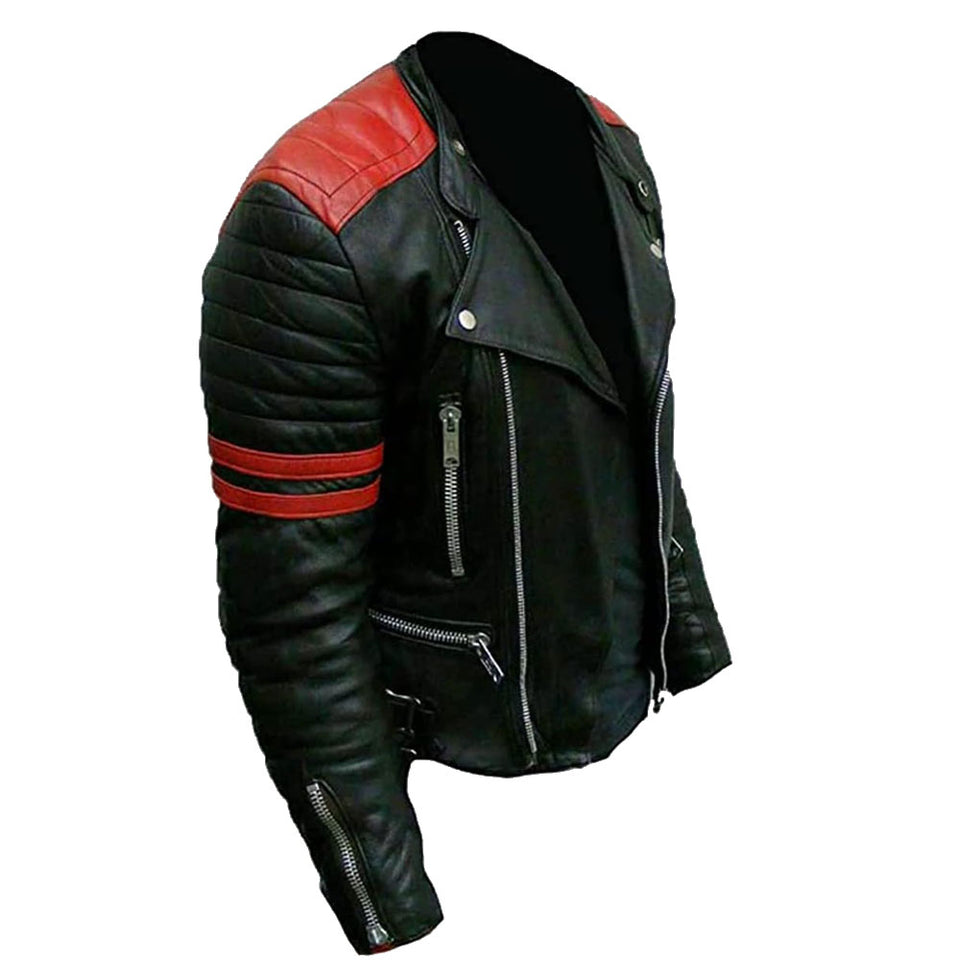 Classic Black Rider Quilted Brando Genuine Leather Jacket  for Men