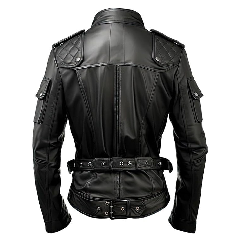 Biker Black Stand-up Collar Genuine Sheepskin Leather Jacket for Men