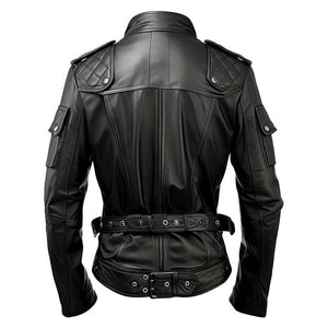 Biker Black Stand-up Collar Genuine Sheepskin Leather Jacket for Men