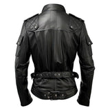Biker Black Stand-up Collar Genuine Sheepskin Leather Jacket for Men