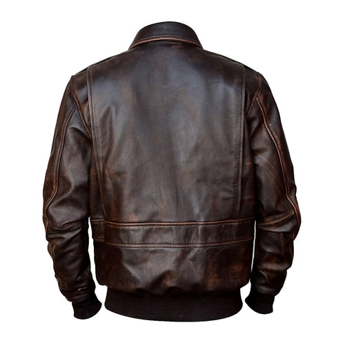 A2 Aviator Distressed  Cowhide Brown Bomber Genuine Leather Jacket For Men