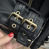 Gold Accents Zipper Closure Premium Sheepskin Leather Motorcycle Jacket for Women